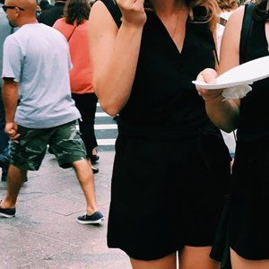 New York and Company Black Button Front Romper